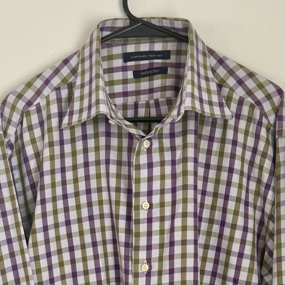 Mario Matteo Other - Mario Tomei‎ Men's L Made In Italy 100% Cotton Shirt Long Sleeve Purple Plaid